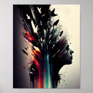 Boho abstract art with girl face poster