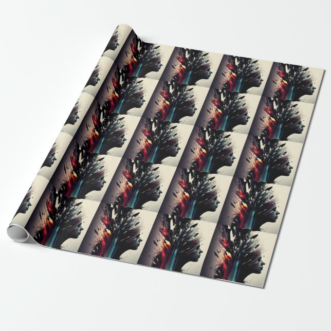 Boho abstract art with girl face wrapping paper (Unrolled)