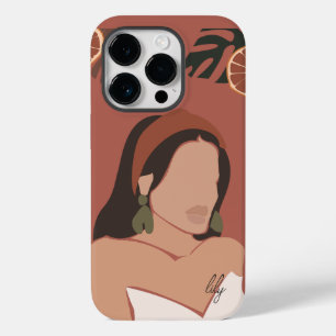 Boho Abstract Art Woman Illustration , Earthy Tone Case-Mate iPhone 14 Pro Case