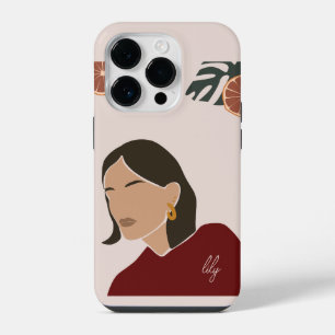 Boho Abstract Art Woman Illustration , Earthy Tone iPhone 14 Pro Case