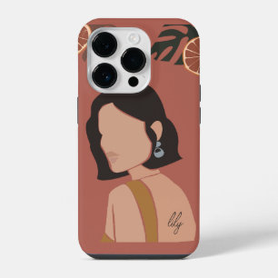 Boho Abstract Art Woman Illustration , Earthy Tone iPhone 14 Pro Case