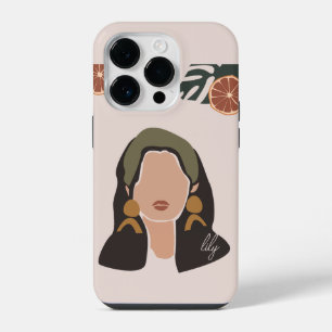 Boho Abstract Art Woman Illustration , Earthy Tone iPhone 14 Pro Case