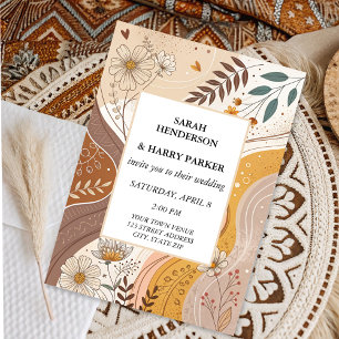 Boho Abstract Beige Floral Wedding Invitation