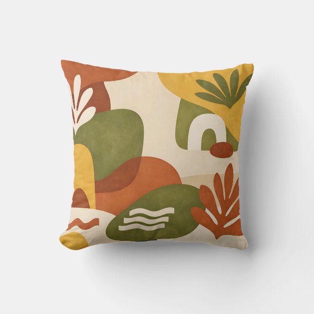 Boho Abstract Botanical Art Cushion (Front)