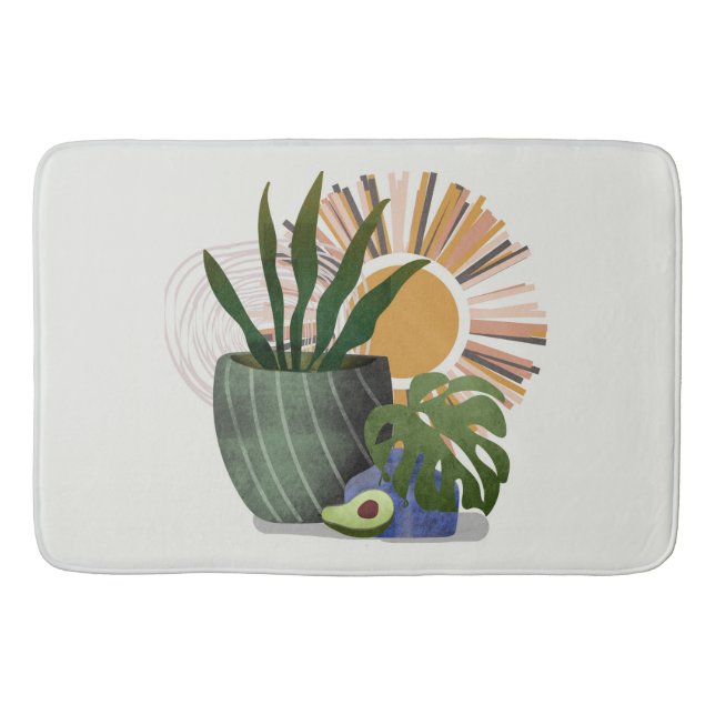 Boho Abstract Botanical Potted Plant Bath Mat (Front)