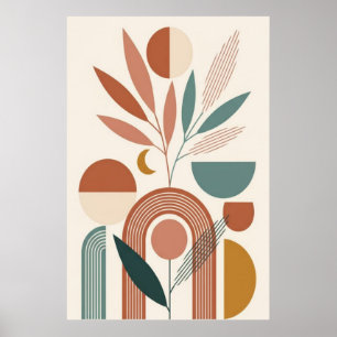 Boho Abstract Botanical Retro Minimal Art Poster