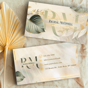 Boho Abstract Botanical Retro Script Business Card