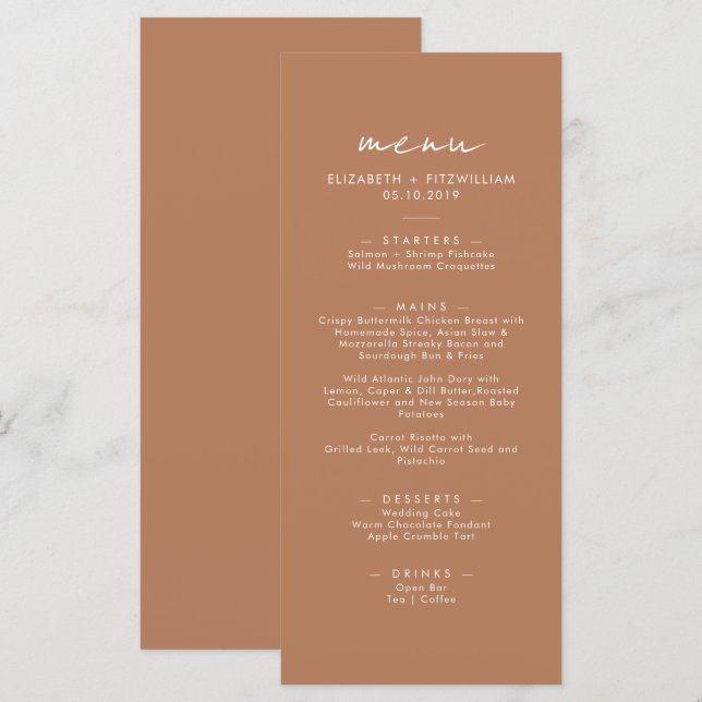 Boho Abstract | Caramel Mocha Wedding Dinner     Menu (Front/Back)