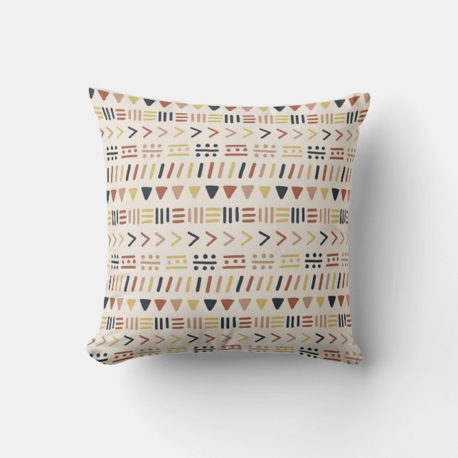 Boho Abstract Dash Dot Tribal Symbol Pattern Cushion (Front)