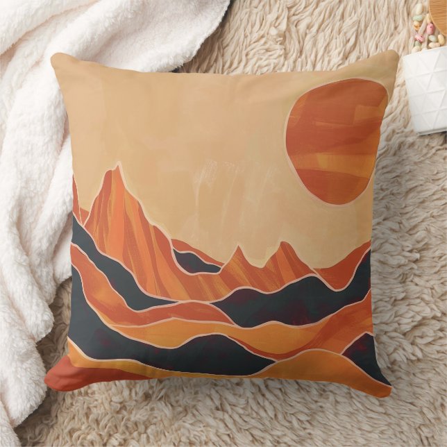 Boho Abstract Desert Landscape with Sun Minimalist Cushion (Blanket)