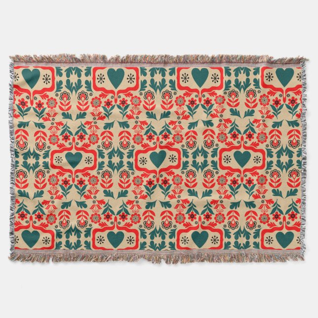 Boho Abstract Flower Art Throw Blanket (Front)