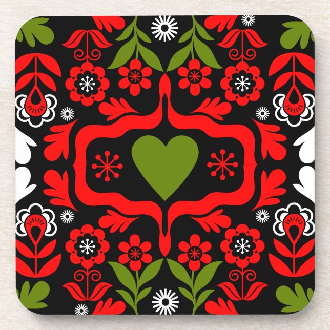 Boho Abstract Flower folk art Coaster (Front)
