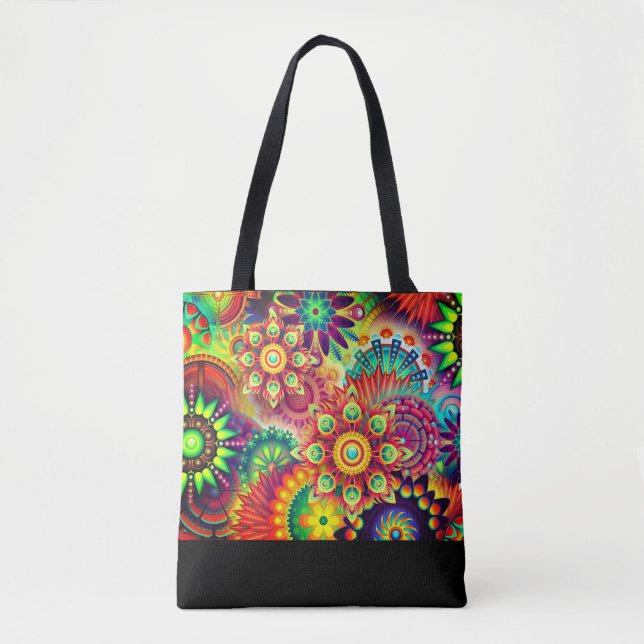 Boho Abstract flower tote Bag (Front)