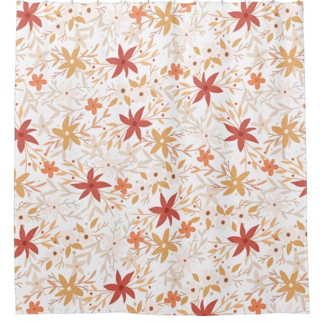 Boho abstract flowers harvest gold rust bone  shower curtain (Front)