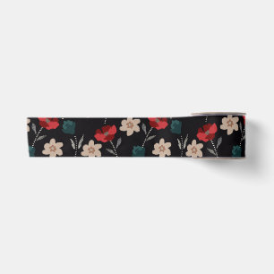 BOHO ABSTRACT FLOWERS ON BLACK SATIN RIBBON