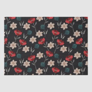 BOHO ABSTRACT FLOWERS ON BLACK TISSUE PAPER