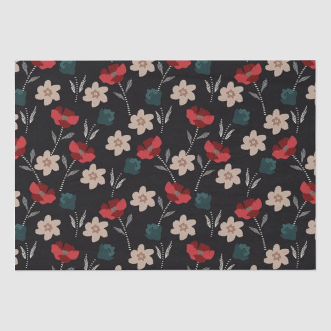 BOHO ABSTRACT FLOWERS ON BLACK TISSUE PAPER (Front)
