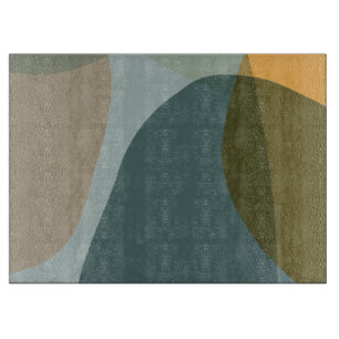 Boho Abstract Geometric Shapes Blue and Yellow Cutting Board