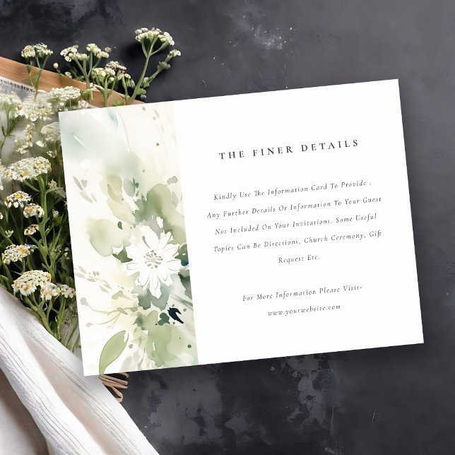 Boho Abstract Green White Floral Wedding Detail Enclosure Card (Creator Uploaded)