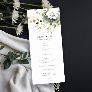 Boho Abstract Green White Floral Wedding Program