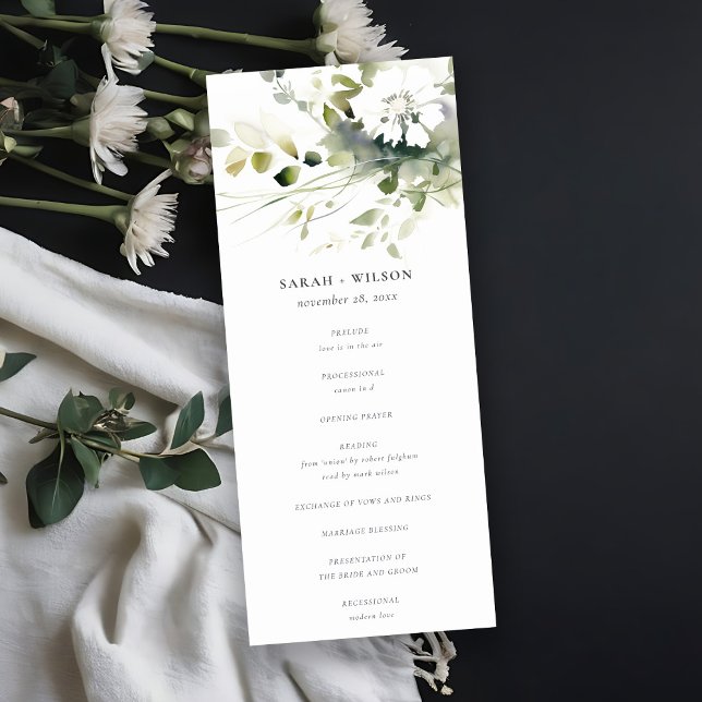 Boho Abstract Green White Floral Wedding Program (Creator Uploaded)