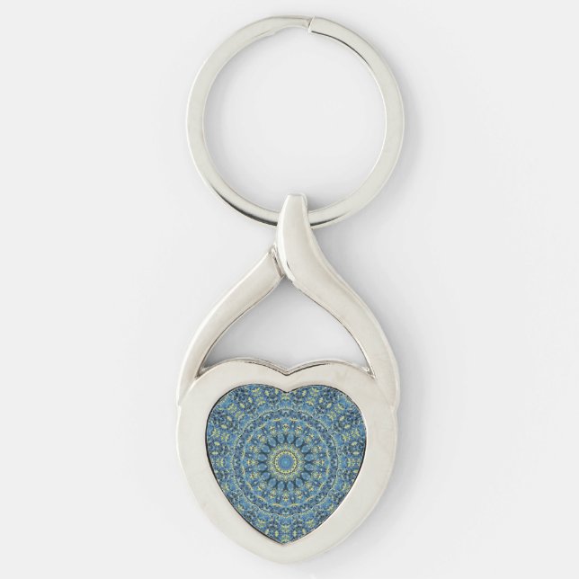 Boho Abstract Groovy Van Gogh Starry Night Mandala Key Ring (Front)