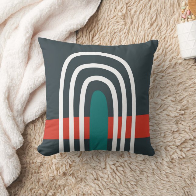 Boho abstract hand drawn rainbow line art cushion (Blanket)