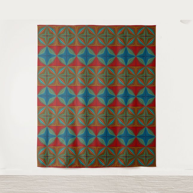   Boho Abstract Hippie Cool Red Blue Ethnic Trippy Tapestry (Front)