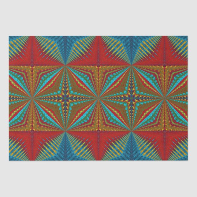   Boho Abstract Hippie Cool Red Blue Ethnic Trippy Tissue Paper (Front)