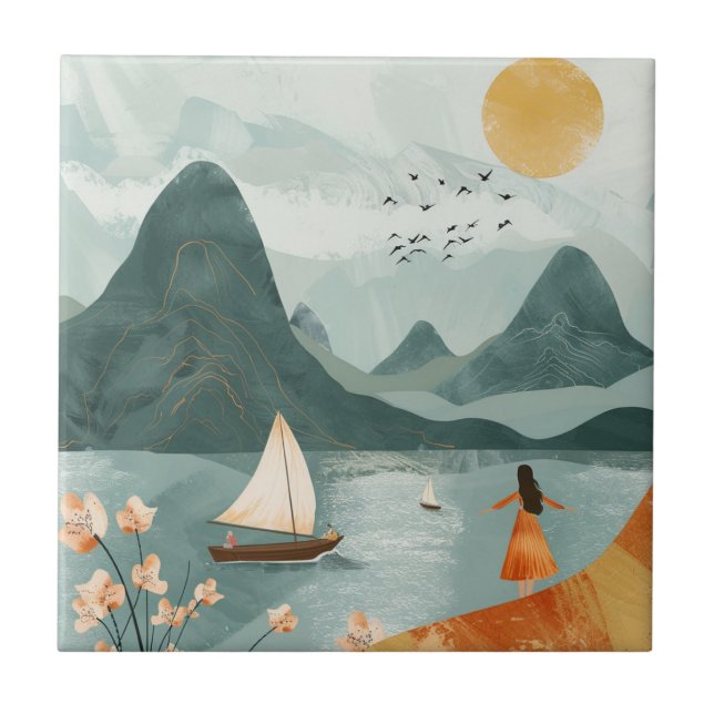 Boho Abstract Landscape (11) Ceramic Tile (Front)