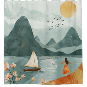 Boho Abstract Landscape (11) Shower Curtain