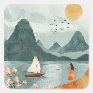Boho Abstract Landscape (11) Square Sticker