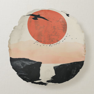 Boho Abstract Landscape (12) Round Cushion