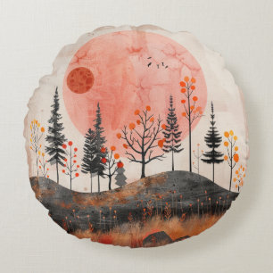 Boho Abstract Landscape (13) Round Cushion