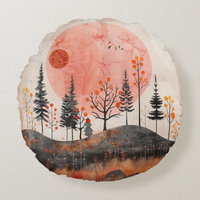 Boho Abstract Landscape (13) Round Cushion (Front)