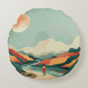 Boho Abstract Landscape (14) Round Cushion