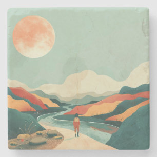 Boho Abstract Landscape (14) Stone Coaster