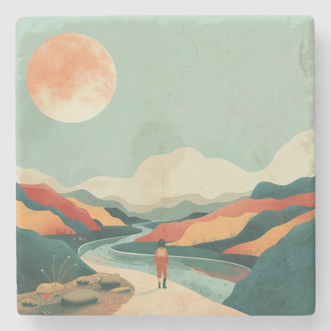 Boho Abstract Landscape (14) Stone Coaster (Front)