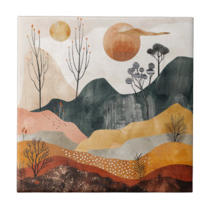 Boho Abstract Landscape (15) Ceramic Tile