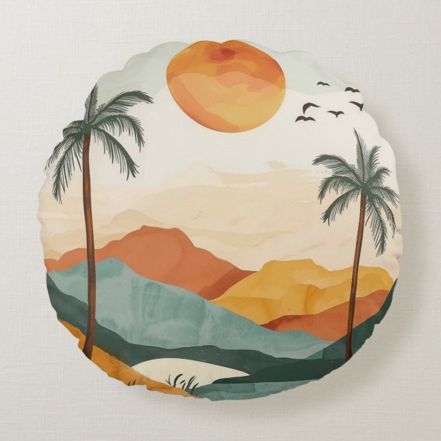 Boho Abstract Landscape (16) Round Cushion (Front)