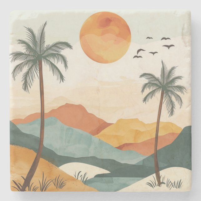 Boho Abstract Landscape (16) Stone Coaster (Front)