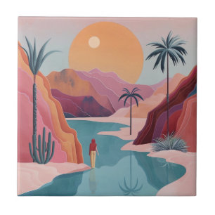 Boho Abstract Landscape (18) Ceramic Tile