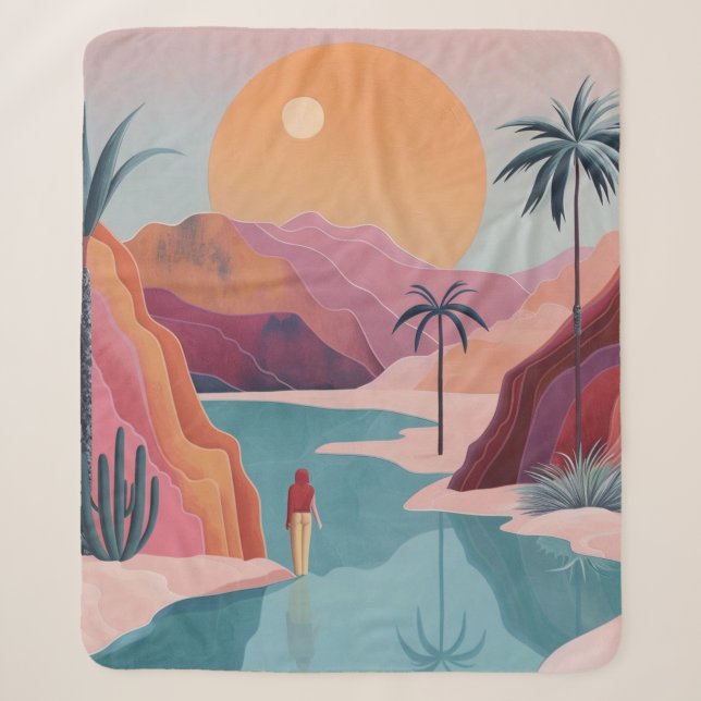 Boho Abstract Landscape (18) Sherpa Blanket (Front)
