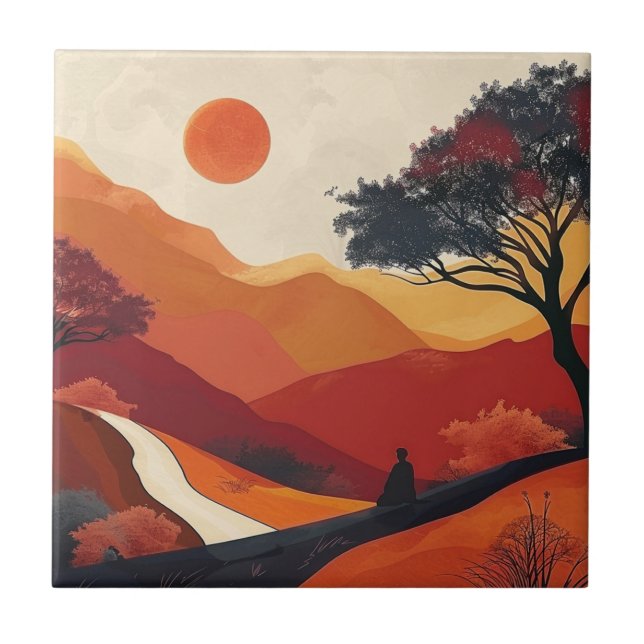 Boho Abstract Landscape (19) Ceramic Tile (Front)