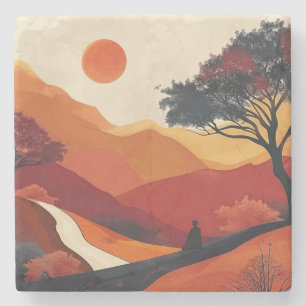 Boho Abstract Landscape (19) Stone Coaster