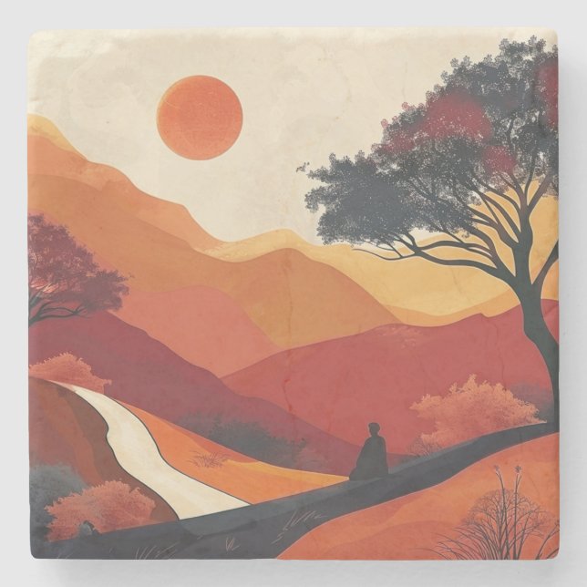 Boho Abstract Landscape (19) Stone Coaster (Front)