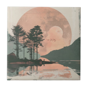 Boho Abstract Landscape (1) Ceramic Tile