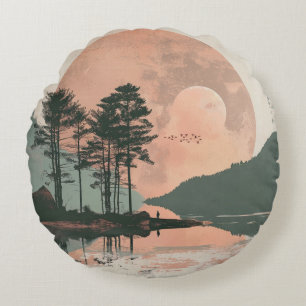 Boho Abstract Landscape (1) Round Cushion