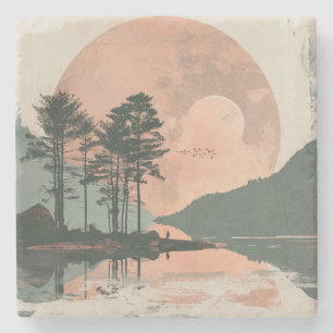 Boho Abstract Landscape (1) Stone Coaster