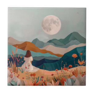 Boho Abstract Landscape (21) Ceramic Tile
